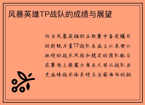 风暴英雄TP战队的成绩与展望